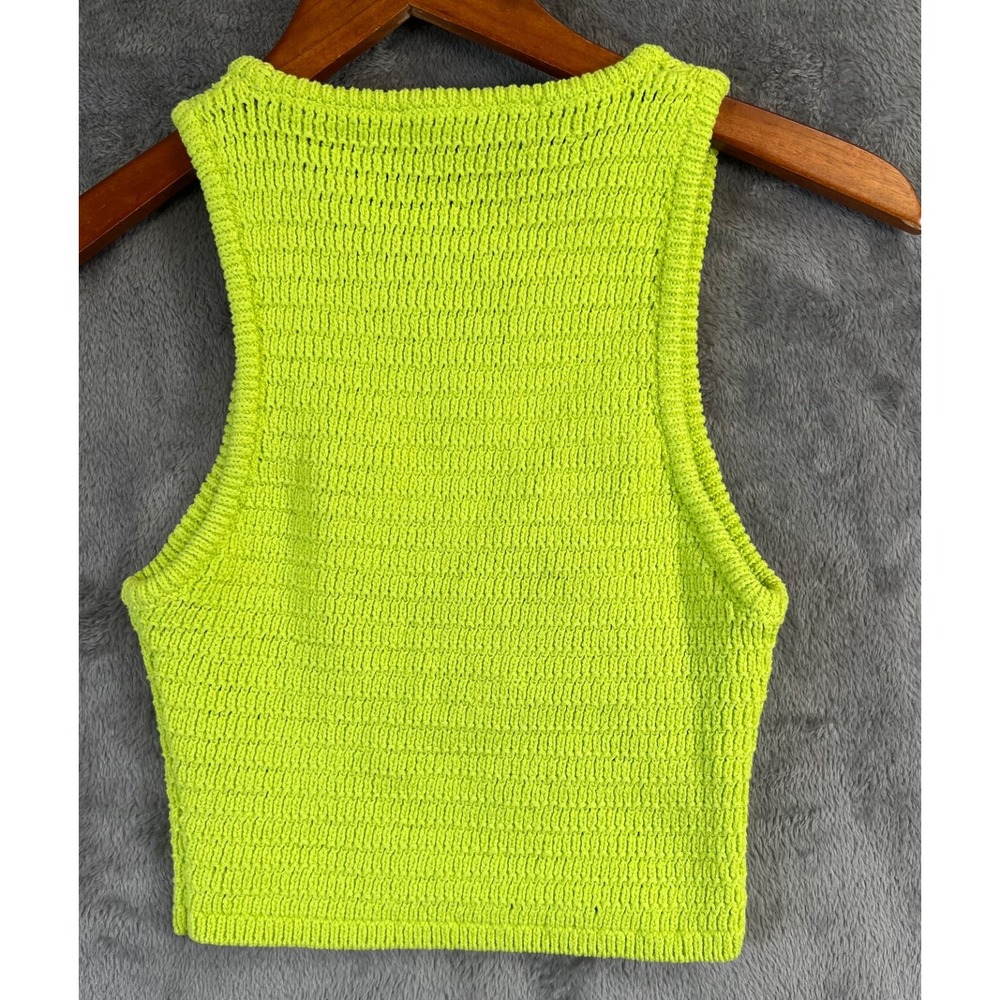 Zara Crochet Tank Top Small Neon Green 3D Floral Beaded Cropped Boho Festival - Picture 2 of 10